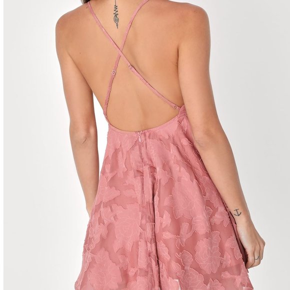 NWT Lulu's Days of Beauty Rose Pink Burnout Floral Skater Dress - Picture 2 of 2